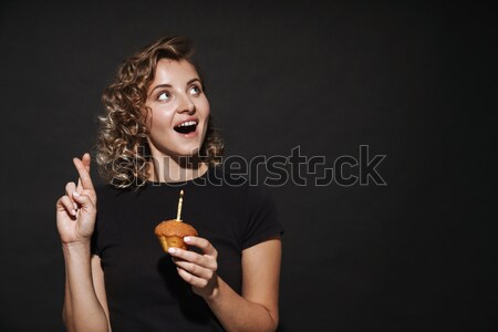 Gelukkig charmant jonge vrouw drinken champagne dansen Stockfoto © deandrobot