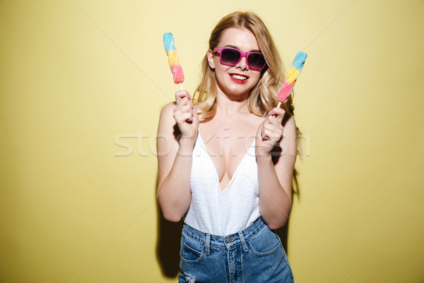 女性 明るい 唇 化粧 アイスクリーム 画像 ストックフォト © deandrobot