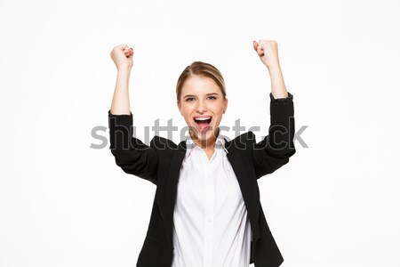 Stock photo: Happy screaming blonde business woman looking at the camera