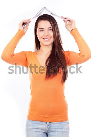 Smiling sporty woman making selfie photo Stock photo © deandrobot