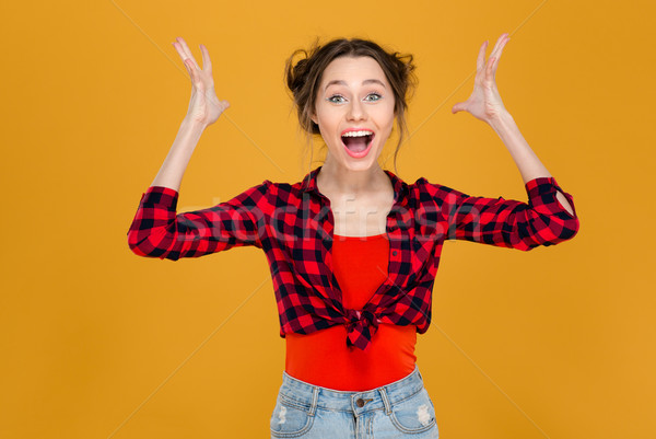 Feliz bem sucedido animado belo mulher jovem Foto stock © deandrobot