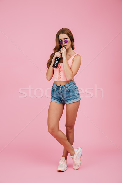 Foto stock: Retrato · jóvenes · hermosa · niña · gafas · verano