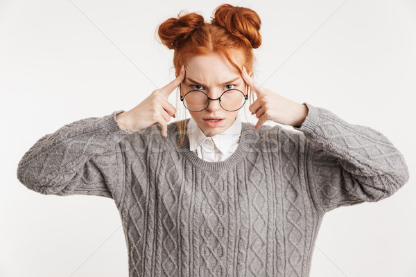 Foto stock: Retrato · decepcionado · jóvenes · escuela · nerd · nina