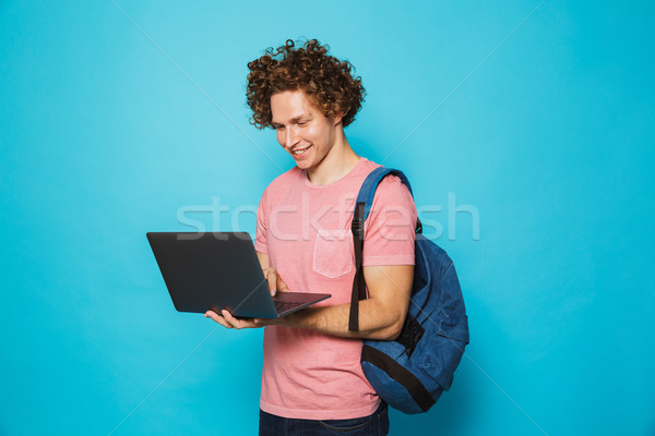Kép vonzó fiatal fickó göndör haj visel Stock fotó © deandrobot