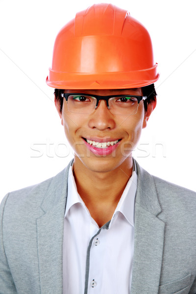 портрет счастливым азиатских человека шлема белый Сток-фото © deandrobot