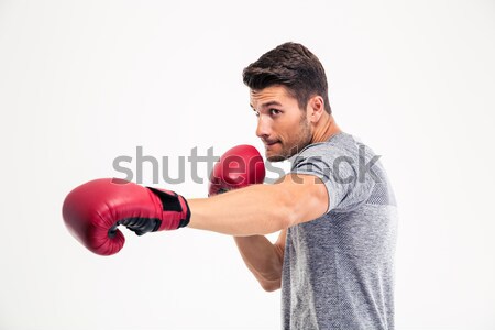 Widok z boku portret przystojny mężczyzna boks odizolowany biały Zdjęcia stock © deandrobot