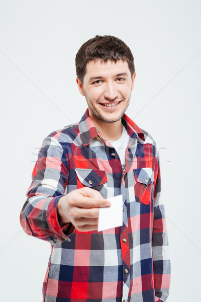幸せ カジュアル 男 ブランクカード 孤立した 白 ストックフォト © deandrobot