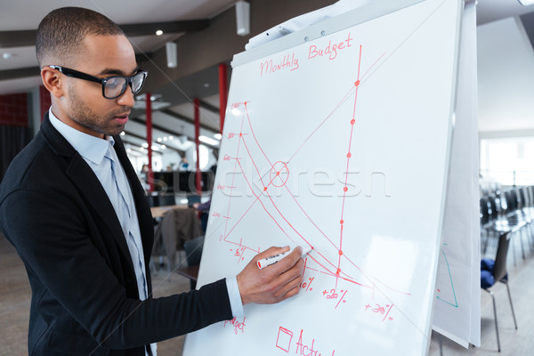 Zakenman schrijven iets flipchart smart geconcentreerde Stockfoto © deandrobot