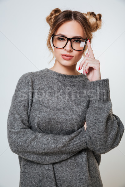 Portret poważny atrakcyjny młoda kobieta okulary kobiet Zdjęcia stock © deandrobot