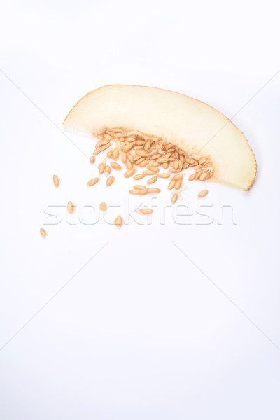 [[stock_photo]]: Coup · tranche · melon · pierres · jaune · isolé