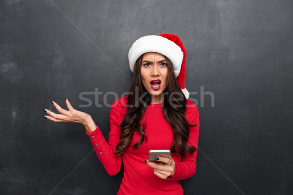 Сток-фото: недовольный · брюнетка · женщину · красный · блузка · Рождества