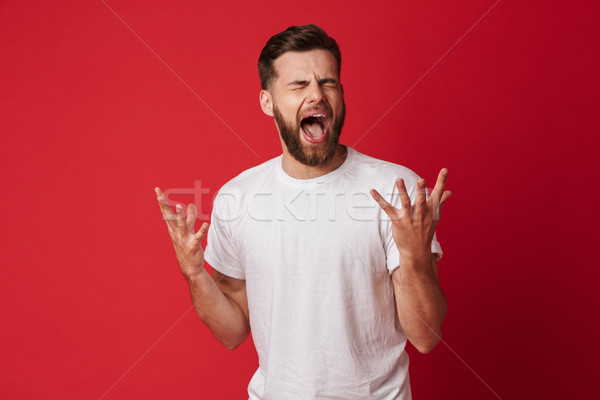 Podniecony krzyczeć młodych przystojny mężczyzna zdjęcie stałego Zdjęcia stock © deandrobot