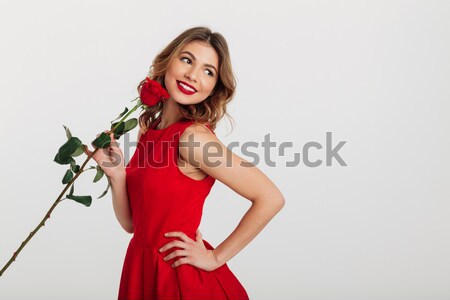 Сток-фото: счастливым · женщину · сердце · портрет · красное · платье