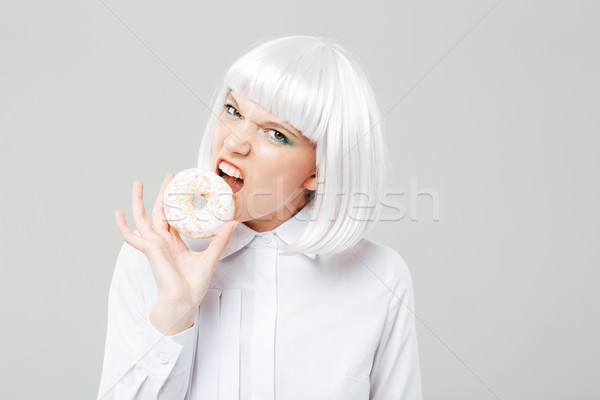 Foto d'archivio: Arrabbiato · bella · capelli · biondi · mangiare · fresche