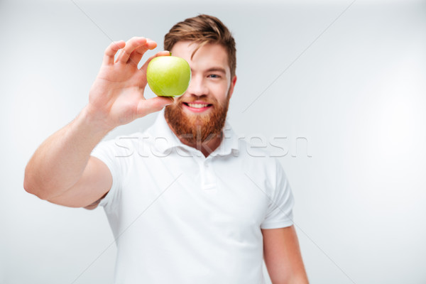 Foto stock: Casual · barbudo · homem · verde · maçã