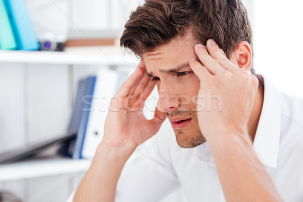 Foto stock: Retrato · cansado · empresario · tocar · jóvenes