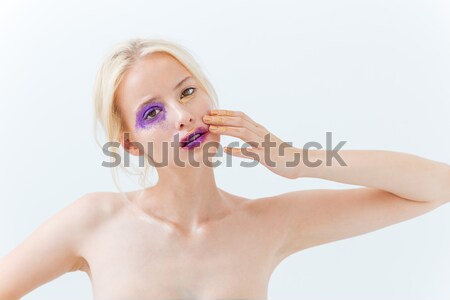 Beauty portrait of girl with blonde hair and fashion makeup Stock photo © deandrobot