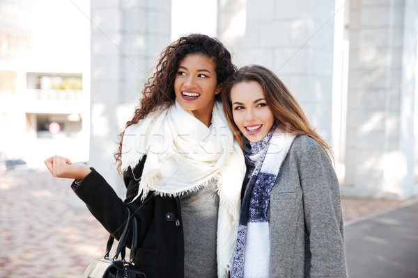 Foto stock: Belo · mulheres · jovens · rua · dois