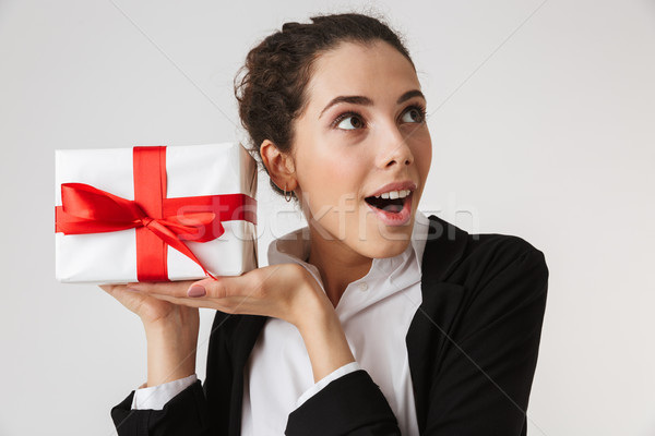 Excitado jóvenes mujer de negocios sorpresa foto Foto stock © deandrobot