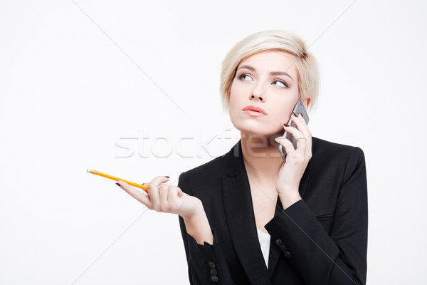 女性実業家 話し 電話 孤立した 白 ストックフォト © deandrobot