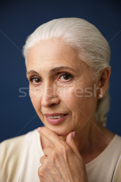 Close Up Portrait Of Beautiful Elderly Woman With Silver Hair H
