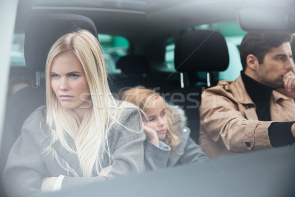 Foto stock: Zangado · jovem · família · sessão · carro