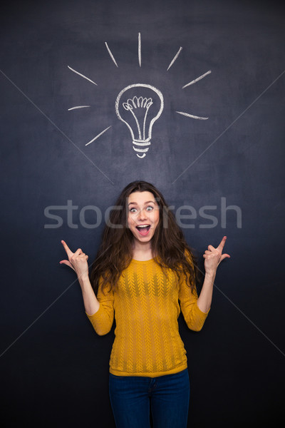 Szczęśliwy zdziwiony kobieta w górę Tablica młoda kobieta Zdjęcia stock © deandrobot