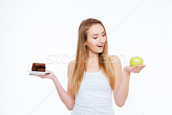 Femme saine aliments malsains excité [[stock_photo]] © deandrobot