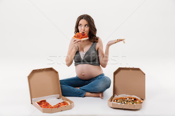 Foto d'archivio: Fame · donna · incinta · mangiare · pizza · immagine · incredibile