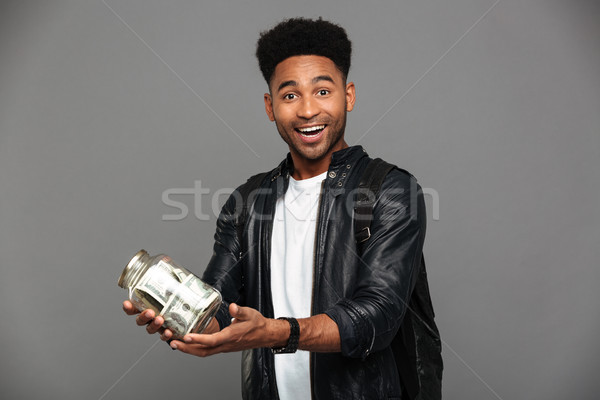 Foto stock: Retrato · satisfecho · excitado · afro · americano · hombre