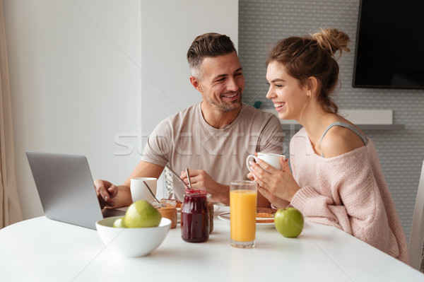 Portrait rire affectueux couple déjeuner séance [[stock_photo]] © deandrobot