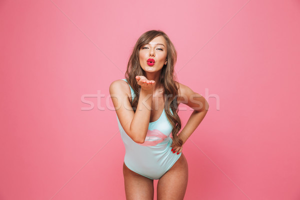 Portre genç kadın mayo poz öpücük Stok fotoğraf © deandrobot