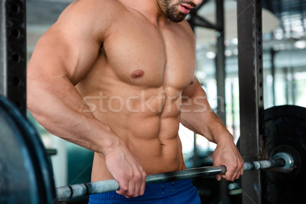 Stock foto: Männlich · Brust · Langhantel · Fitnessstudio · Porträt