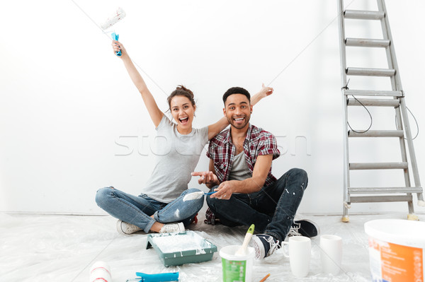 Foto stock: Feliz · amoroso · Pareja · piso · nuevos · reparación