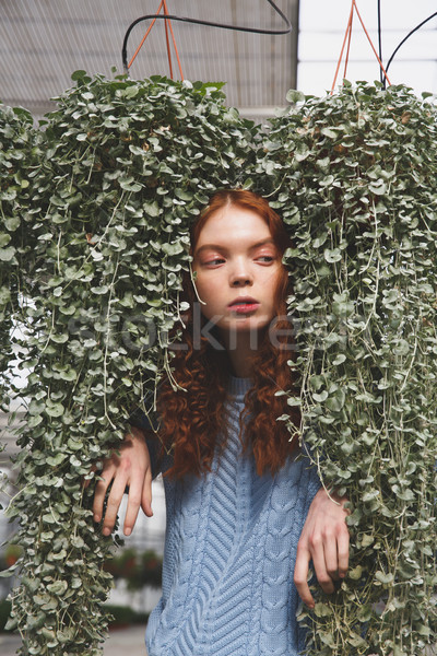 Portrait of girl in greenery Stock photo © deandrobot