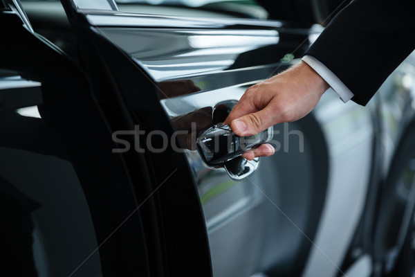 Stock photo: Close up of a male hand closing a car door