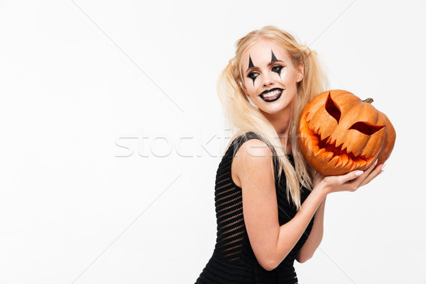 Portret glimlachend blonde vrouw halloween make-up Stockfoto © deandrobot