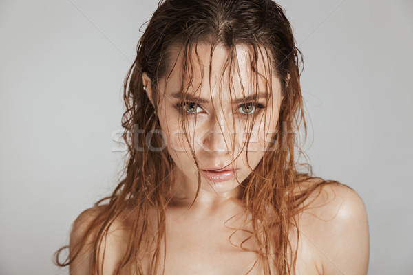 Close up fashion portrait of a topless seductive woman Stock photo © deandrobot
