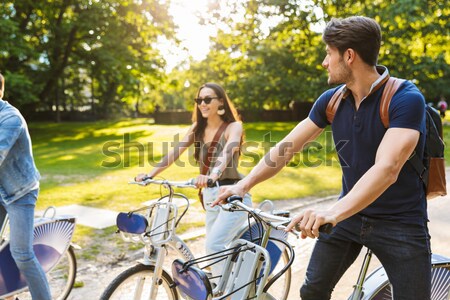 Stok fotoğraf: çift · park · binicilik · bisiklet · portre