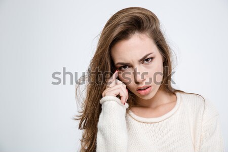 Figyelmes nő néz kamera portré izolált Stock fotó © deandrobot