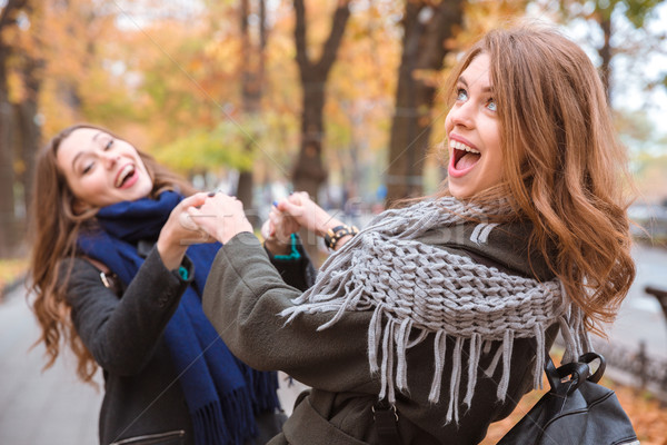 Stock photo: Cheerful girlfriends having fun in autumn park