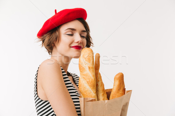 Portrait jolie femme béret longtemps [[stock_photo]] © deandrobot