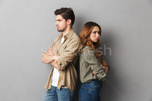 Foto stock: Retrato · desapontado · argumento · isolado · cinza