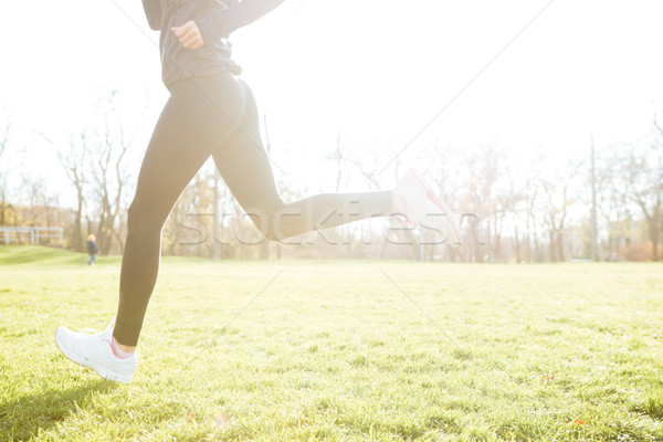 Cropped picture of woman runner running in autumn park Stock photo © deandrobot