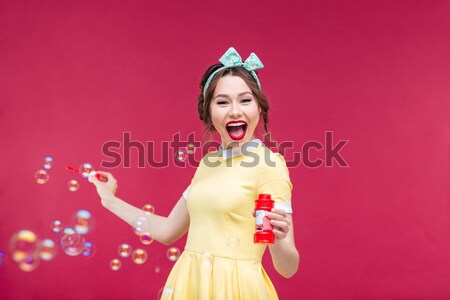 Portret podniecony młoda kobieta strój kąpielowy konfetti Zdjęcia stock © deandrobot