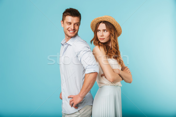 Caucasian man try to flirting with woman Stock photo © deandrobot