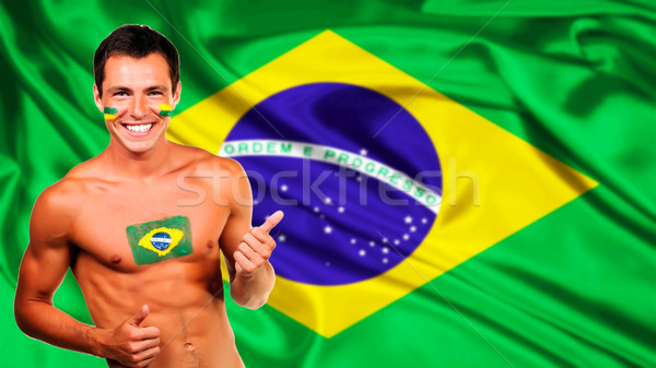 幸せ ファン 祝う ブラジル フラグ 笑顔 ストックフォト © deandrobot