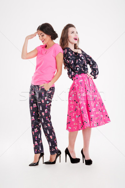 Dos feliz hermosa las mujeres jóvenes pie riendo Foto stock © deandrobot