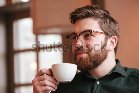 商業照片: 快樂 · 大鬍子 · 年輕人 · 飲用水 · 咖啡 · 圖像