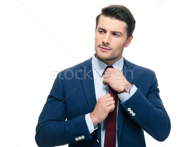 Handsome businessman straightening his tie  Stock photo © deandrobot
